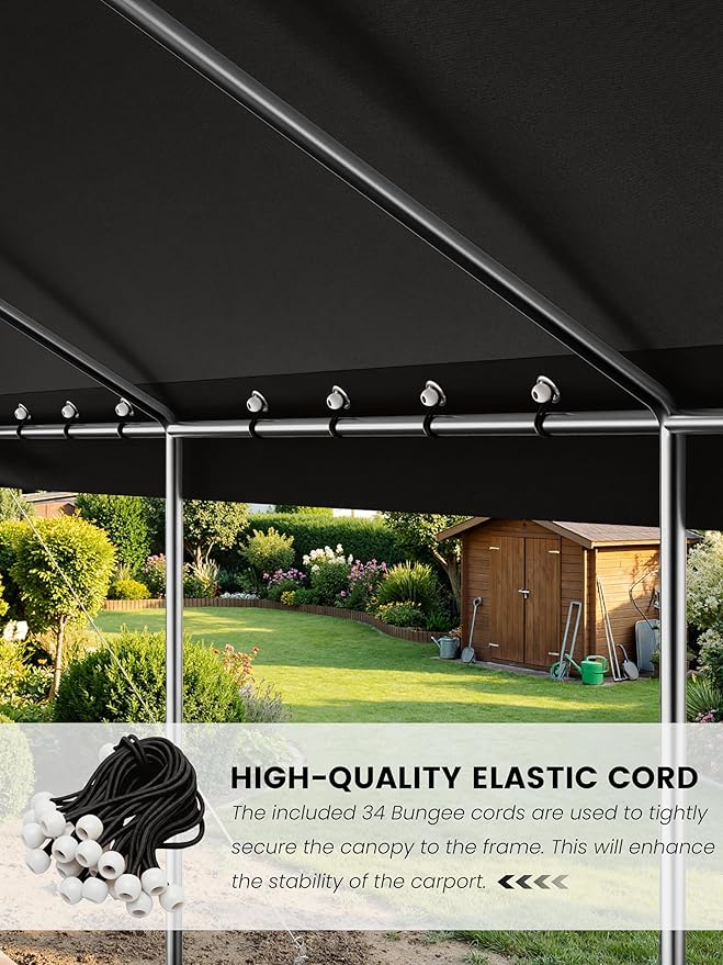 12 x 20 Ft Carport Replacement Cover, Heavy Duty Outdoor Car Tarp Canopy, Waterproof & UV Protected Tear Oxford Tarp with Ball Bungees (Frame is Not Included)