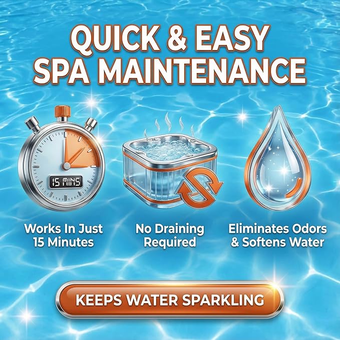 5-in-1 Hot Tub Chemicals – Spa Weekly Cleaner & Clarifier, Weekly Hot Tub Cleaner, Filter Protector + Water Conditioner, Clear Finish for Spas & Inflatable Tubs, 3 Liter (101.5 fl oz) – BubbyShine