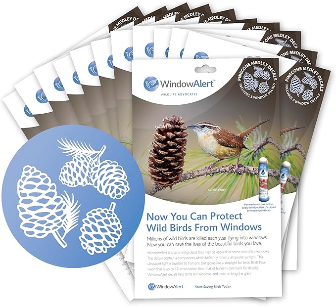 WindowAlert Pinecone Anti-Collision Decal 12 Pack - UV-Reflective Window Decal to Protect Wild Birds from Glass Collisions - Made in The USA