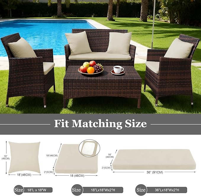 Waterproof 3-Piece Patio Sofa Cushion Cover Set - Replacement Covers for Outdoor Wicker Furniture, Bench & Seat Cushions with 4pcs Throw Pillow Cover