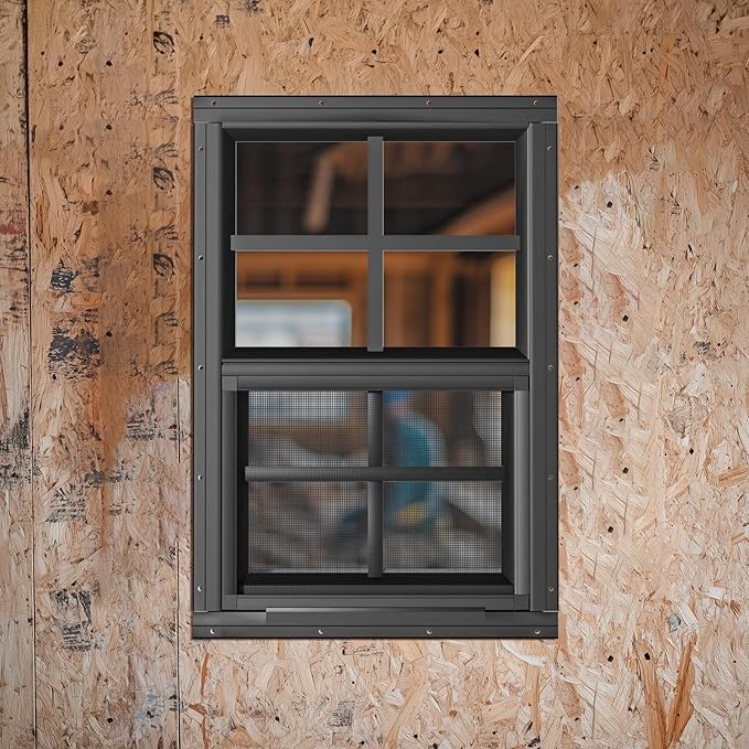 WRISIN 2 Pack Shed Windows 12" W x 18" H Flush Mount, Black Household Windows for Playhouses, Barns, Chicken Coop