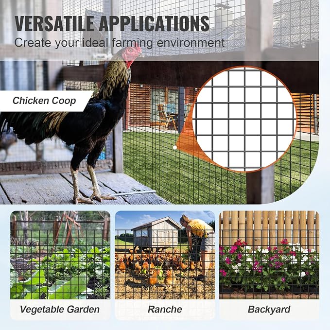 VEVOR Hardware Cloth, 36'' x 100' 1/2inch Galvanized Wire Mesh Roll, 19 Gauge Chicken Wire Fencing Roll, Vinyl Coating Metal Wire Mesh for Chicken Coop Barrier, Rabbit Snake Fences, Poultry Enclosures