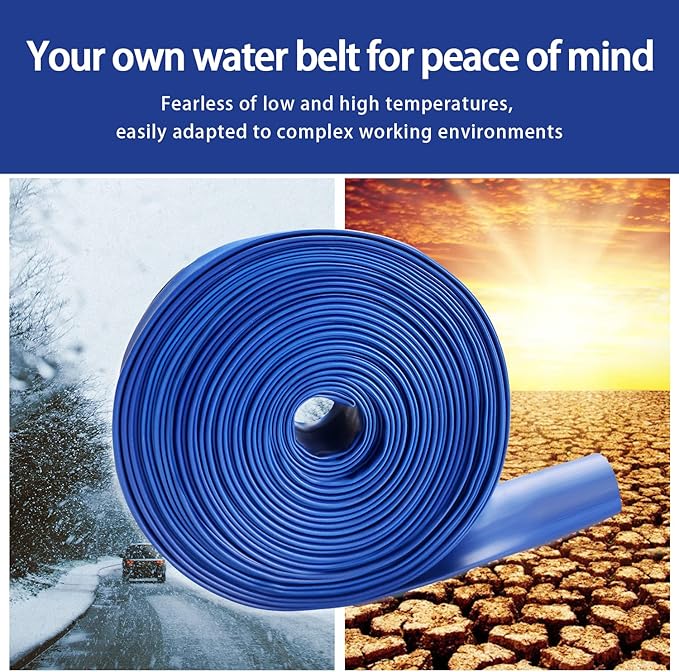 YASHINE PVC HOSE 2"*50ft, Pool Backwash Hose, Heavy Duty Reinforced Blue PVC Lay Flat Water, For Swimming Drain Pools and Clean Filters, with 2 Clamp