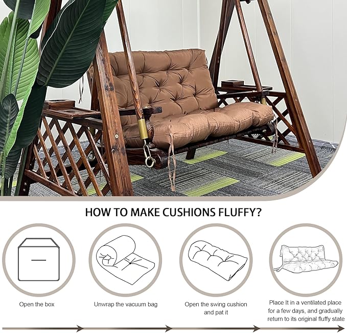 Porch Replacement Swing Cushions for Outdoor: 2-3 Seater Garden Waterproof Patio Bench Cushion with Ties - 4" Thick Swing Chair Cushion for Backyard Furniture Loveseat