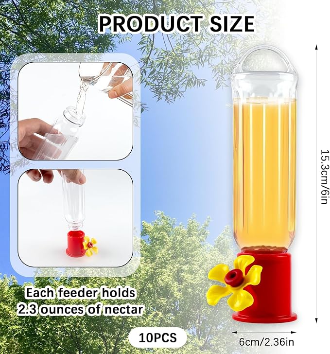 10 Pack Small Hummingbird Feeder for Outdoors Mini Hummingbird Feeders with S Hook Cleaning Brush Plastic Single Feeders for Outdoors Window Hanging