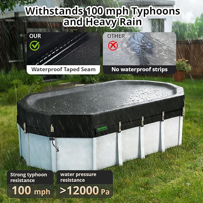 QH.HOME 550D 18x33 FT Oval Pool Cover [Upgraded Tear Resistant & Threefold Windproof] wth Pre-Installed Winch and Rope,Pool Covers for Above Ground Pools Oval-Snug Fit & Waterproof Protection