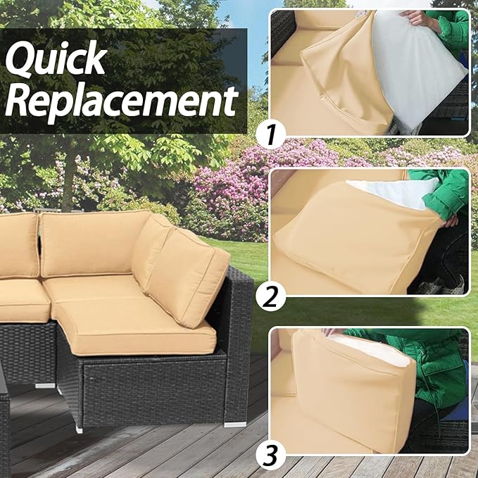 14Pcs Patio Cushion Covers Replacement Splashproof UV-Resistant Inelastic Covers with Zippers, Max Compatible 25.6x25.6x4inch Patio Cushion, for 7 Pcs Outdoor Patio Furniture Sets