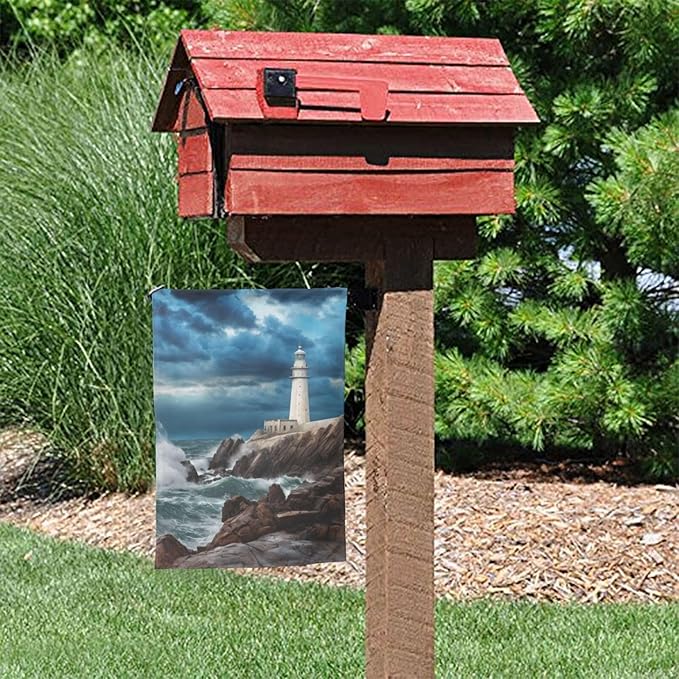 Delerain Lighthouse Wave Garden Flag, 28 x 40 Inch Double Sided Design Weather Resistant Indoor & Outdoor Decoration Small Banner For Home Yard Lawn Patio Office