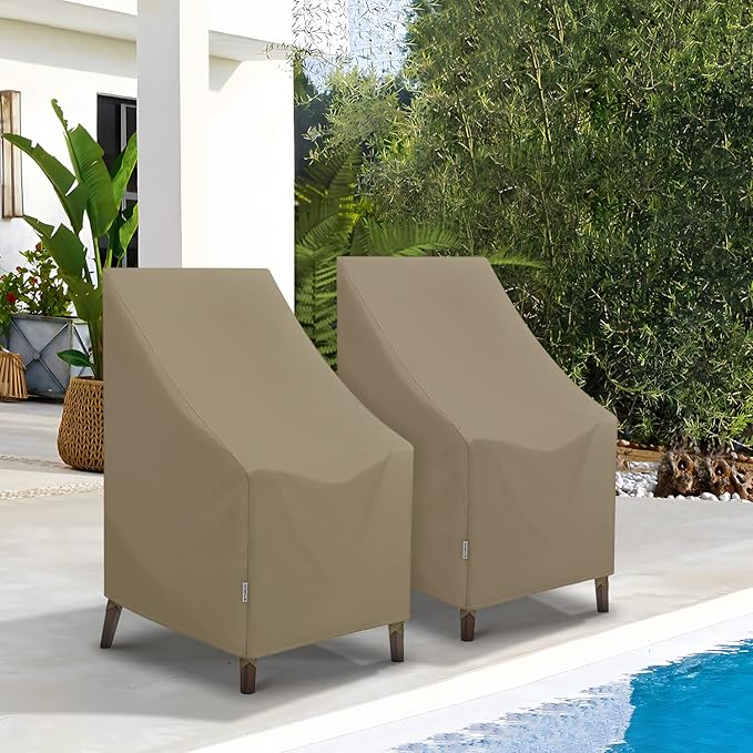 SunPatio Outdoor High Back Chair Covers, Heavy Duty Waterproof Stackable Patio Furniture Covers, All Weather Protection, 2 Pack -27" W x 30" D x 42" H, Taupe
