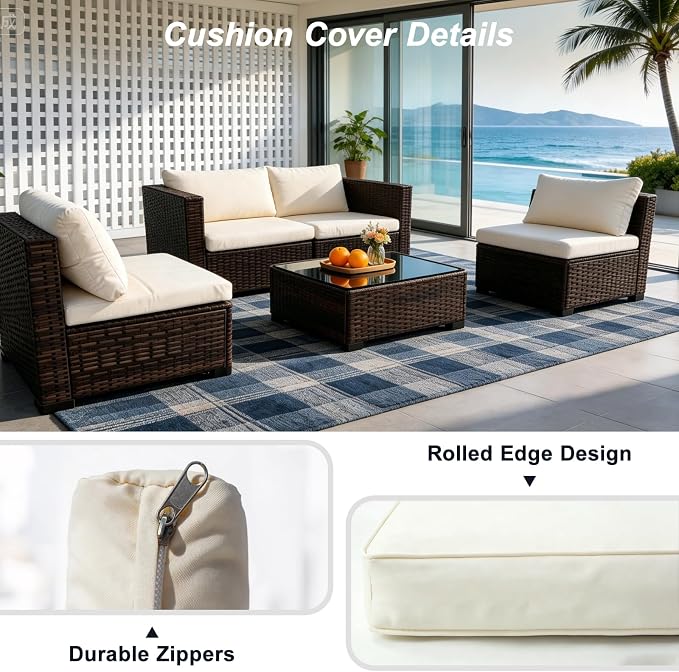 8 Pcs Outdoor Cushion Covers, Replaceable Waterproof Patio Furniture Covers, Outdoor Furniture Sofa Couch Covers with Zippers, Cover Only (8Pcs-Beige, 25.6 * 25.6 * 4-inch)