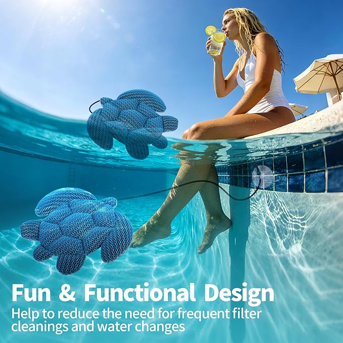 Hot Tub Scum Absorber, Turtle Hot Tub Skimmer 2 PCS, Reusable & Washable Scum Sponge for Hot Tubs to Soak Up Oils, Floating Spa Scum Absorber to Keep Water Clean & Clear for Pool, Bathtub