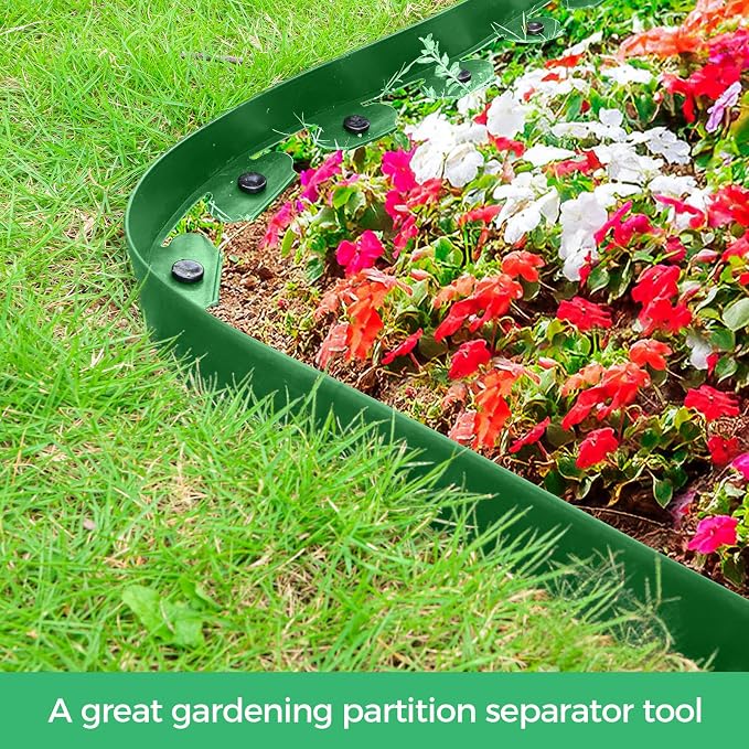 2-Inch x 200 FT Landscape Edging Border with 300 Stakes, Plastic Garden Edging Border Kit, Flexible No Dig Lawn Edging Border for Garden Flower Beds Yard Pathway Paver (Green)