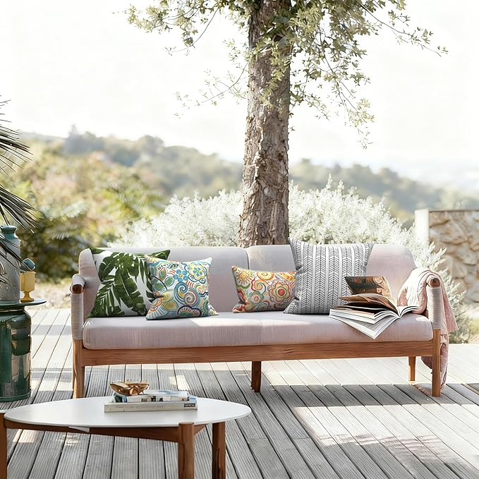 LVTXIII 2 Pack Outdoor Pillow Covers ONLY 18x18 Inch, Water-Repellent Square Decorative Cushion Covers for Patio Furniture, Garden, Sofa, Palm Green