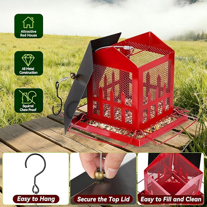 Bird Feeder, Wild Bird Feeders for Outdoors Hanging, Large Bird Feeder with Upgraded Weatherproof Roof for Outside Backyard Garden Decor