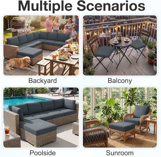 hyha Waterproof Outdoor Cushion Covers for Patio Furniture, Stretch Patio Chair Cushion Slipcovers, Coated UV Resistant Replacement Seat Covers, Solid Color (Dark Grey, 12PC)