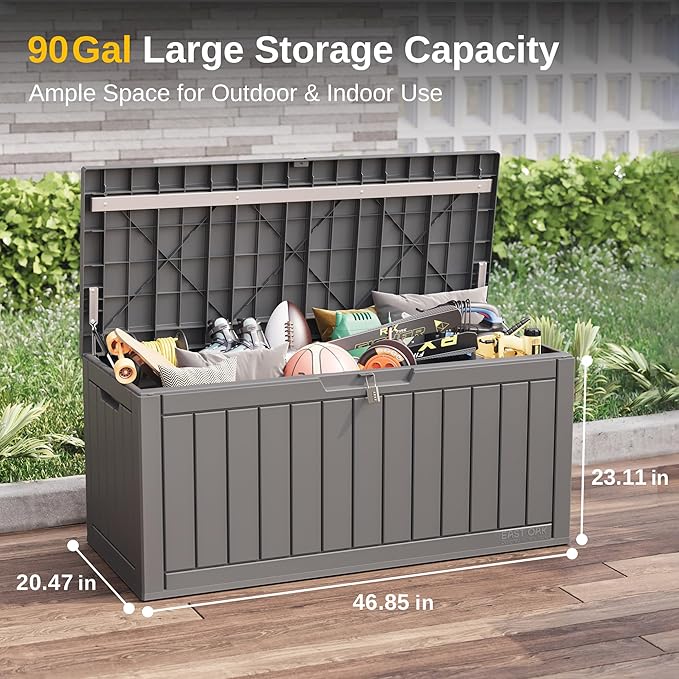 EAST OAK Outdoor Storage Box, 90 Gallon Deck Box, Waterproof Resin Storage Bin & Outdoor Storage Box, 31 Gallon Deck Box Indoor and Outdoor Use, Waterproof Resin Storage Bin