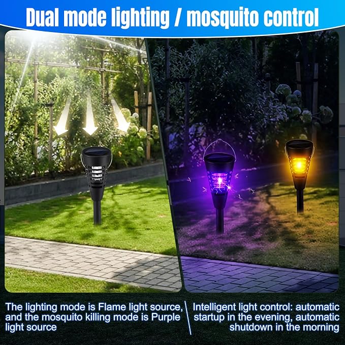 Qualirey 4 Pack Solar Bug Zapper & Mosquito Killer Outdoor Waterproof Cone-Shaped LED Light Mosquito Repellent for Patio, Garden, Yard, Camping - Hanging/Insertion Design (Colored & Purple Light)