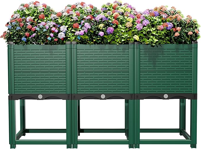Outdoor Raised Garden Bed - Stackable Vertical Planter with Trellis for Vegetables & Flowers | Durable Resin, Tool-Free Assembly | Perfect for Balcony, Patio, Deck (47.24" H)
