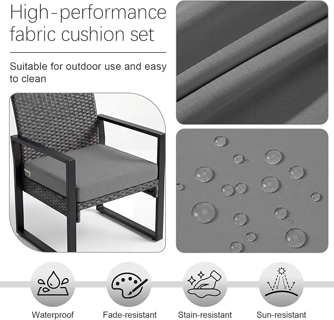 DoubleFill 1 Pcs Outdoor Ottoman Cushion 23"x19"x3" Waterproof Fade Resistant Outdoor Footstools Cushion Removable Patio Ottoman Cushions with Adjustable Fixing Strap for Stool (Grey)