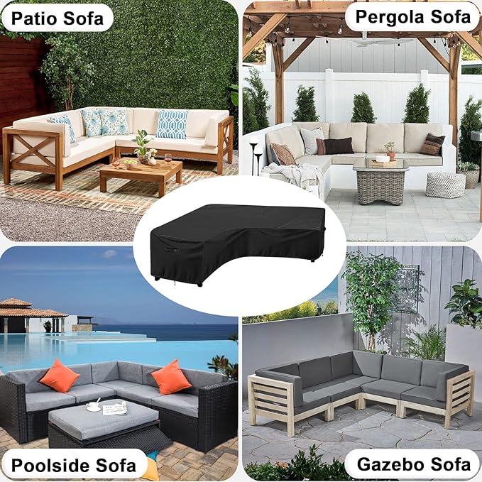 OutdoorLines Waterproof Outdoor Patio Sectional Cover - UV Resistant & Windproof V-Shaped Patio Furniture Covers for Deck, Lawn and Backyard, 420D Heavy Duty Couch Cover 100" L (on Each Side) Black