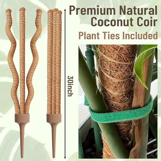 3-in-1 Moss Pole, Bendable Monstera Plant Support, 30Inch Moss Poles for Climbing Plants, Plant Stakes for Indoor Plants, Plant Support for Monstera, Pothos - 1 Pack