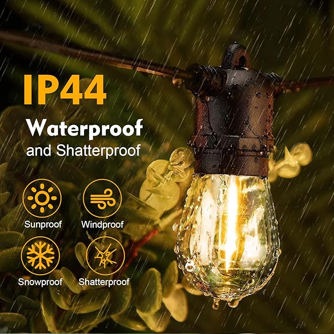 GvvooHome 48 Pack LED S14 Replacement Light Bulbs, Shatterproof Outdoor 1 Watt to Replace 11Watts String Incandescent Bulb, Dimmable, E26 Regular Medium Screw Base, 2200K Warm White