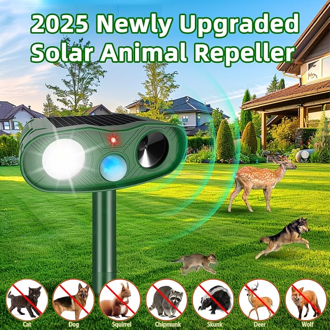 4Pack Ultrasonic Cat Repellent Outdoor Bear Repellent Devices,Solar Animal Repeller Motion Detection Rabbit Raccoon Squirrel Dog Squirrel Repellent Deterrent with LED Flash Lights for Yard