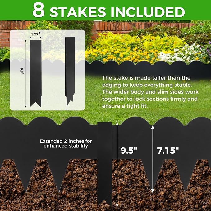 Cor-Ten Steel Landscape Edging 6-Pcsk, 40" L x 7" H Metal Garden Border with 8 Stakes, Heavy Duty Hammer in Landscape Edging for Lawn, Pathway, Yard, Black(20 Ft Total)