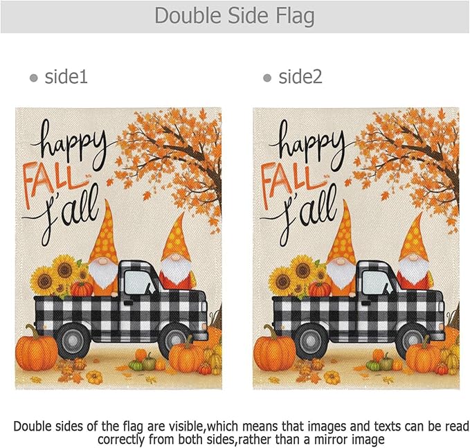 Happy Fall Pumpkin Truck Burlap House Flag 28x40 Inch Double Sided Outside Maple Leaves Tree Autumn Gnomes Seasonal Yard Outdoor Flag Banner for Garden Lawn Patio Holiday Decorations
