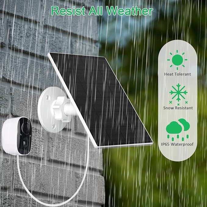 FUTUREZEN 2W Solar Panel for Security Cameras, 5V Solar Charger for Rechargeable Battery Cameras with Micro USB & USB-C Ports, IP65 Waterproof, 360° Adjustable Mount, 7.2 ft Cable (2 Pack, White)