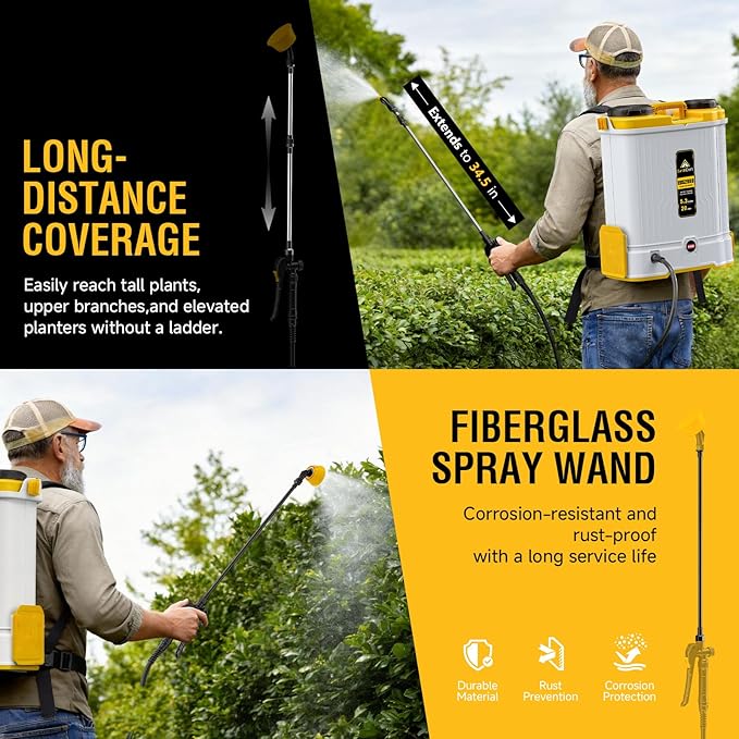 Battery Powered Backpack Sprayer 5.3Gal Compatible with DeWalt 20V Battery(NOT Included), Equipped with Mixing System, Backpack Garden Sprayer with 6 Spray Nozzles for Lawn, Garden, Yard
