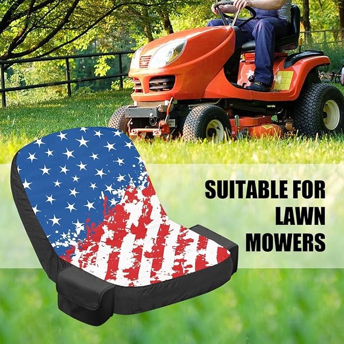American Flag Tractor Seat Cover with Drink Pouch Breathable Lawn Tractor Seat Cover Compatible with Craftsman Cub Cadet Kubota