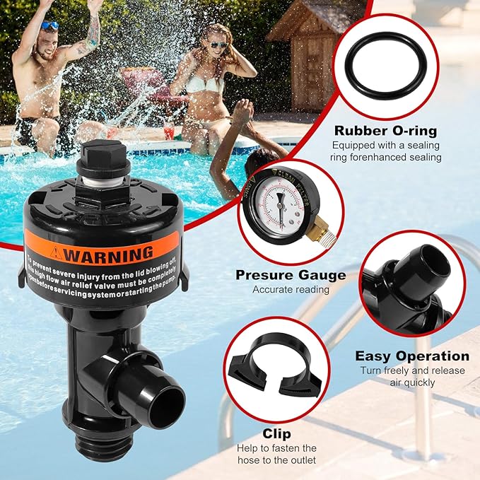 98209800 Manual Air Relief Valve Assembly with Pool Filter Pressure Gauge Compatible with Pentair Pressure Relief Valve Fit for Pool and Spa Filter FNS,Clean and Clear,Quad DE,SMBW 2000/4000 Series