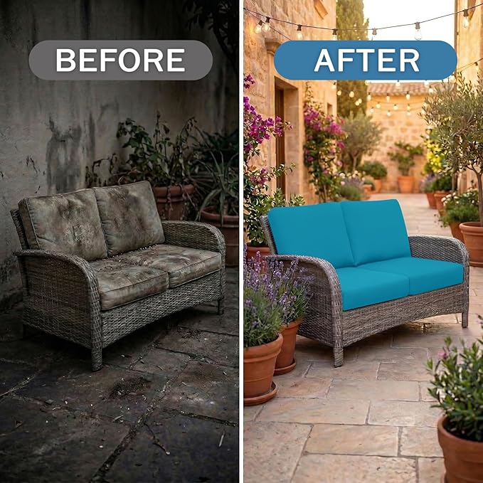 hyha Waterproof Outdoor Cushion Covers for Patio Furniture, Stretch Patio Chair Cushion Slipcovers, Coated UV Resistant Replacement Seat Covers, Solid Color (Teal, 8PC)