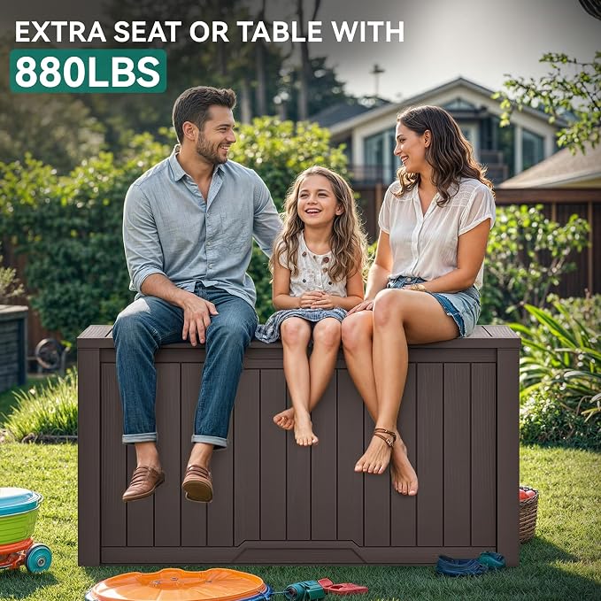 YITAHOME 240 Gallon Extra Large Outdoor Storage Deck Box, XXL Waterproof Resin Patio Storage w/Lockable Lid for Outdoor Cushions, Garden Tools and Sports/Pools Equipment, Dark Brown
