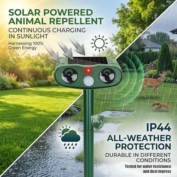 Ultrasonic Animal Repellent Outdoor Cat Deer Repellent Devices, Solar Animal Repeller Motion Detection, Cat Repeller Outdoor to Scare Squirrel Dog Repellent Deterrent for Yard (4Pack) (4)
