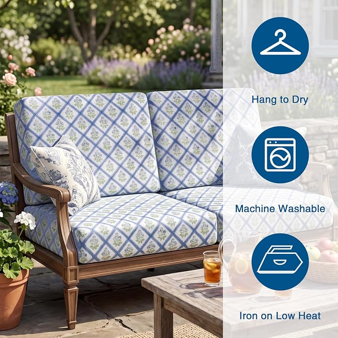 Newwiee 12 Pcs Patio Stretch Outdoor Cushion Covers Sofa Couch Cover Replacement Couch Slipcover Sofa Seat Chair Porch Patio Furniture Protector, Flexibility Washable(Pastel Series,Trellis Floral)