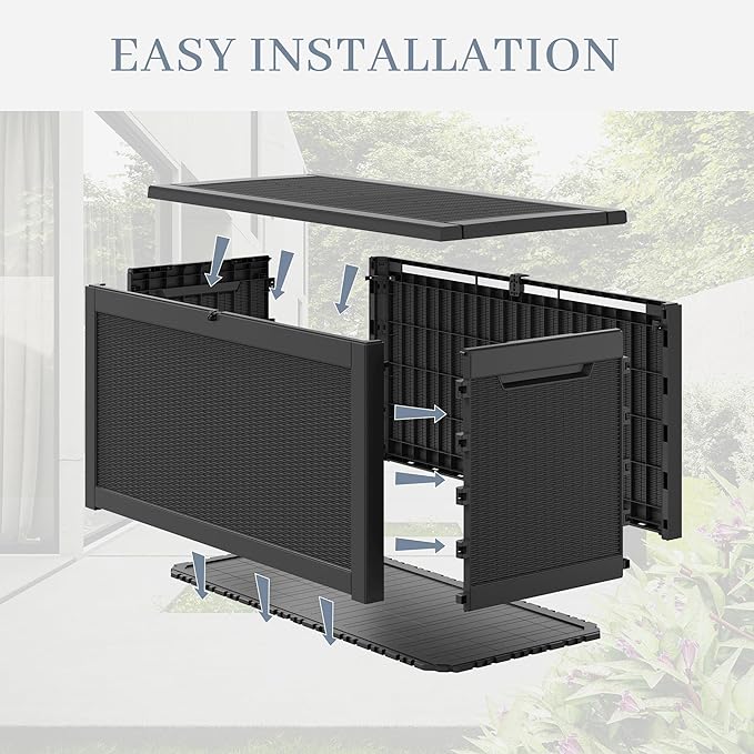 320 Gallon Outdoor Storage Box, Resin Deck Boxes Outdoor Waterproof For Patio Furniture, Garden Tools, Pool Supplies, Lockable And UV Resistant (Rattan Black)