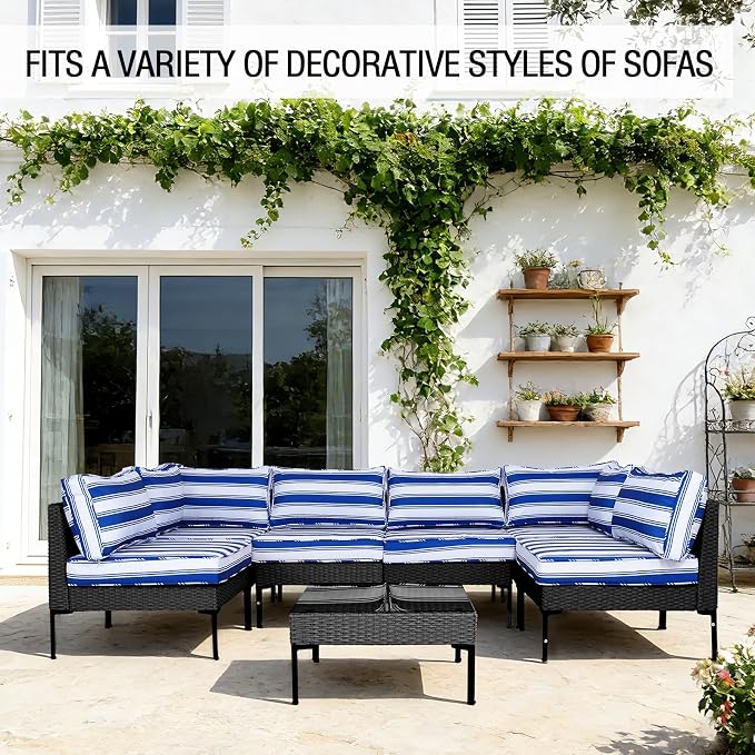 14Pieces Patio Cushion Covers Replacement Outdoor Water-Resistant Couch Covers Splashproof UV-Resistant Furniture Protectors Cushion Sofa Slipcovers Set with Zippers,Cover Only