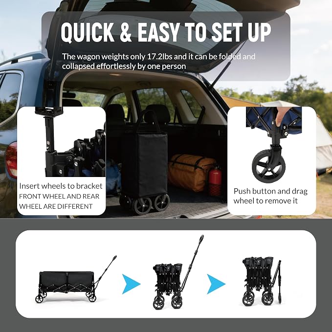 Collapsible Wagon Cart with Extendable Storage - 5.8cu.ft Capacity,300lbs Heavy Duty,Compact Foldable Wagon Cart for Grocery Shopping,Outdoor,Camping,Sport Events,Garden,Vendor Markets,Soccer Games