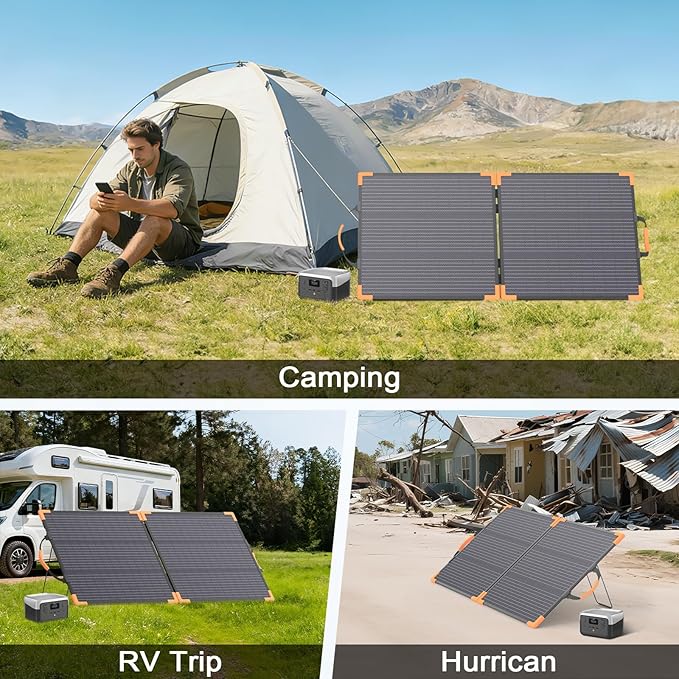 100 Watt Bifacial Portable Solar Panel for Power Station, 20V Foldable Solar Charger with IP68 Waterproof, 23.5% High Efficiency with 2 Reinforced Kickstands for Camping RV Off-Grid Blackouts