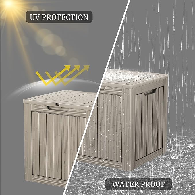 Outdoor Storage Box 30GAL Waterproof Resin Deck Box,UV-Resistant Lockable Package Delivery Bin for Garden Tools,Small Patio Outside Cushions,Pool Accessories Supplies,Chest,Furniture,Brown