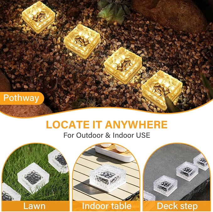 Solar Brick Lights Outdoor Waterproof Small Solar Lights 6 Packs Outdoor Decor for Fence Pathway Path Patio Balcony Outside Garden Bricks Decorations