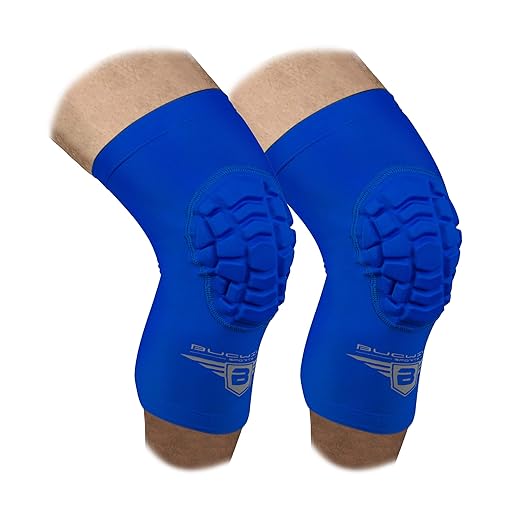Bucwild Sports Volleyball Knee Pads | Padded Knee Compression Sleeves with Anti-Slip Grip & Flatten-Resistant Cushion | For Basketball, Volleyball, Wrestling & Training – 1 Pair (Royal Blue, Small)
