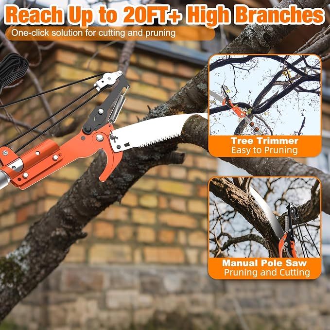 LAANPOLE 26FT Reach Tree Trimmer, Manual Pole Saw with 5-20FT Extension Pole, Tree Pruner Extendable for High Tree Branch Trimming Pruning Cutting