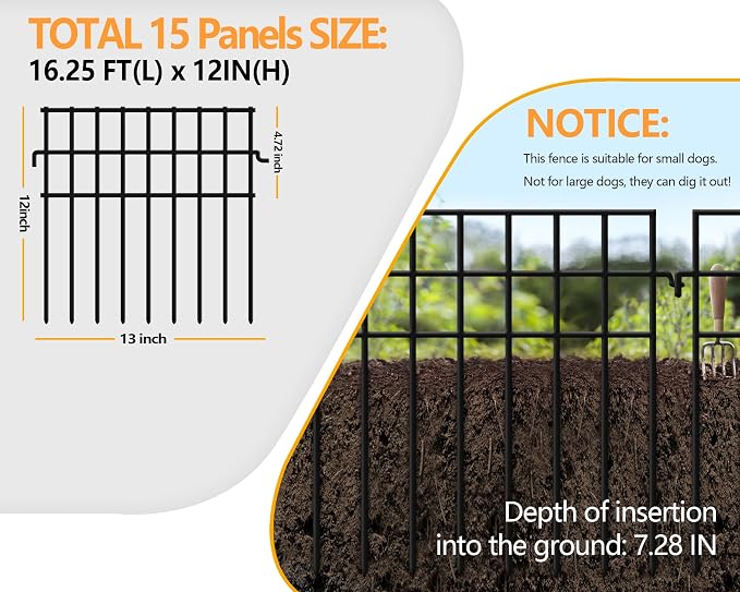 15 Panels Dog Digging Fence Barrier, 16.25ft(L) X 12in(H) Animal Barrier Fences, No Dig Defense Rabbits Fencing for Garden Outdoor Yard Deck Bottom Blocker