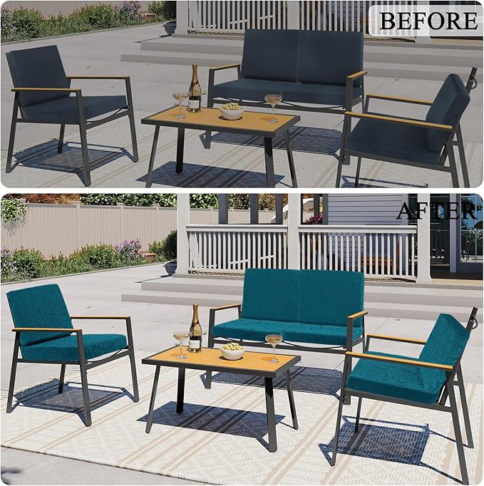 HEBE Stretch Patio Cushion Covers Set 8pcs,Waterproof Outdoor Couch Covers Replacement,Washable Reusable Seat Cushion Slipcovers for Patio Furniture Protector,Chair Cushion Cover