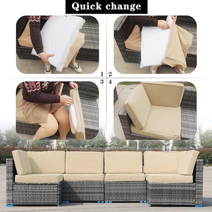 14Pieces Patio Cushion Covers Replacement Outdoor Couch Cushions Covers Splashproof Sofa Slipcovers Set with Zippers,Patio Furniture Protector Cover Only(Beige, 23.6×23.6×3.35 inches)