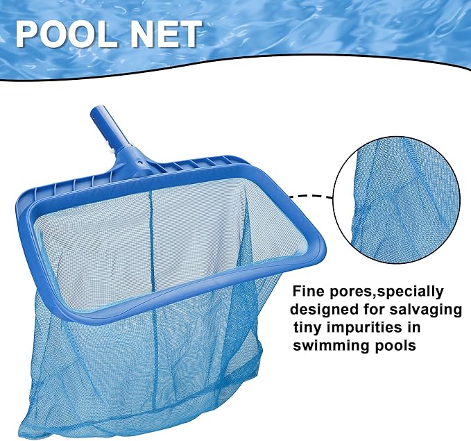 Pool Cleaning Kit Professional Heavy Duty Leaf Skimmer Net, Deep Bag Rake & Wall Scrubber Brush, 4-Piece Pool Cleaning Equipment Set for Above Ground & Inground Pools (Pole Not Included)