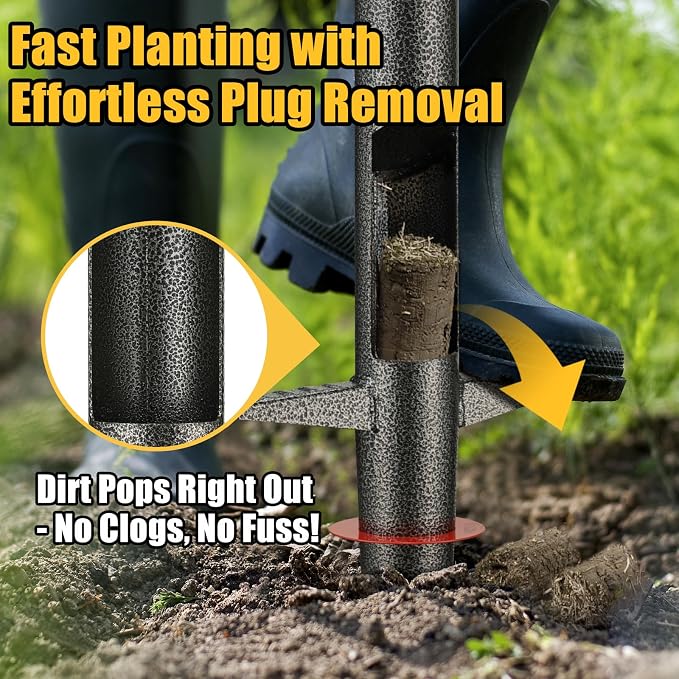 Bulb Planter & Sod Plugger - 34" Long Handle Grass Plugger Tool for Lawn Repair, Heavy Duty Garden Hole Digger with Easy Plug Release for Zoysia Plugs, Bare Spots, Tulip Planting,Turf Transplanting